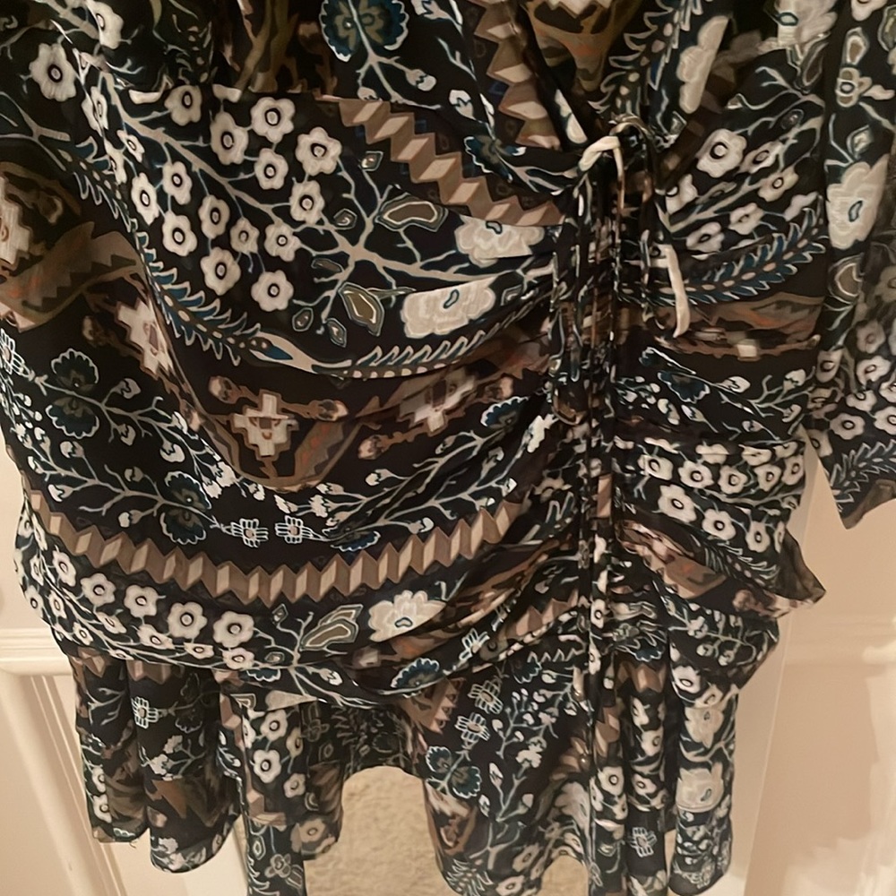 Veronica Beard Sheer Floral Print Mini Dress in Black and Olive - Picture 5 of 5